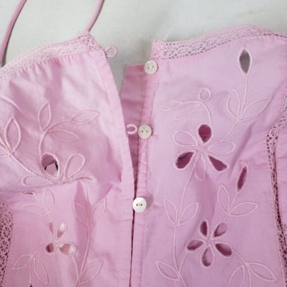 New Zara Pink Eyelet Cropped Tank Top Size Large Barbie Romantic Summer - Picture 7 of 12